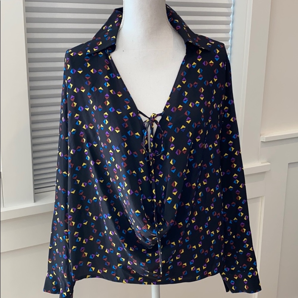 NWT Derek Lam Cuneiform-Print Drape Blouse
